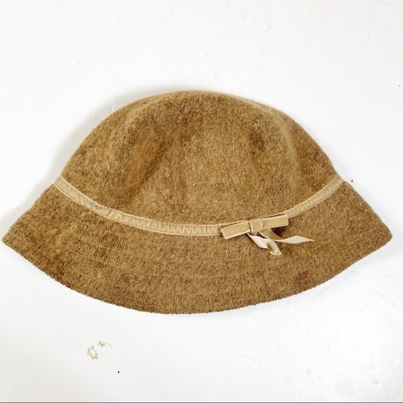 Y2K Gap Bucket Hat Wool Blend Brown Tan Bow - Picture 2 of 11